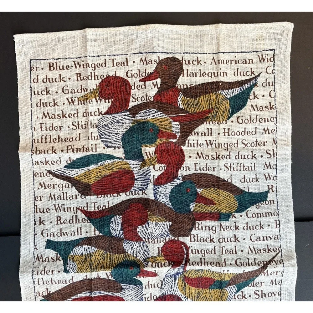 Vintage Lois Long for Kay Dee Linen Tea Towel Ducks Birds Waterfowl Names